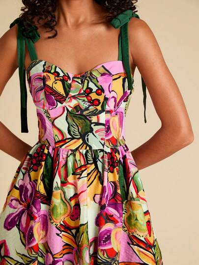 Travachic Vestido midi con tirantes de espagueti estampado tejido para vacaciones