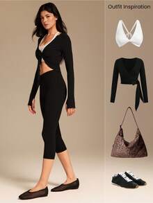 GLOWMODE 21" FeatherFit™ Crossover Waist Y-Shaped Butt Seam Cutie Capri Leggings Low Impact Yoga Studio Daily Fall Winter