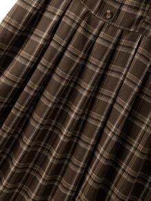 GlowEve CURVE 加大码女式棉质格子秋冬棕色巧克力格子印花吊带连衣裙，时尚新年交叉肩带设计优雅休闲加大码连衣裙，适合返校、毕业、假期、情人节、音乐节、母亲节、万圣节、感恩节、复活节、国庆节、舞会、约会、派对、婚礼、郊游等场合。 - 棕色 - 查看 4