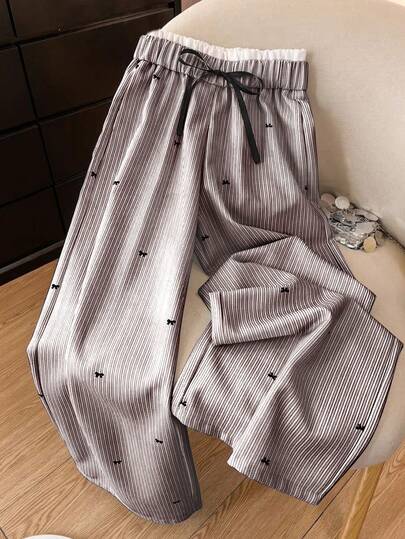 GlowEve CURVE 大码女式腰带条纹阔腿宽松休闲裤