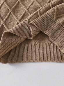 SHEIN Teenager Mädchen Lässig Strickpullover, Rundhals Argyle Struktur einfarbiger Pullover, Schul-Stil, bequem und geeignet für den täglichen Gebrauch, Herbst/Winter - Khaki - Übersicht 6
