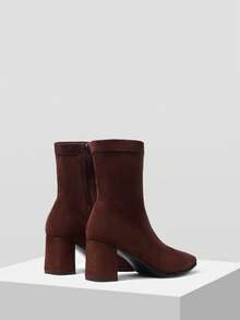 MOTF WOMEN'S SUEDETTE RETRO CHUNKY HEEL MID-CALF BOOTS - Brown - View 8