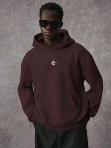 STYNVO sweat-shirt à capuche décontracté à manches longues avec poche et imprimé géométrique pour hommes, sweat-shirt à capuche bordeaux pour l'automne/l'hiver pour hommes - Rouge foncé - Voir 4