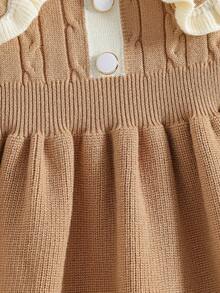SHEIN Baby Mädchen gerüschter Kragen Blumen gestricktes Sweaterkleid, weiches & vielseitiges Langarm Prinzessin Stil Pulloverkleid, geeignet für Herbst/Winter Feiertage - Khaki - Übersicht 4