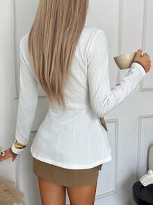 DAZY Damen V-Ausschnitt Strukturierter Stoff Taillengegurteter X-Front Langarm Strickjacke Damen Mäntel - Weiss - Übersicht 7