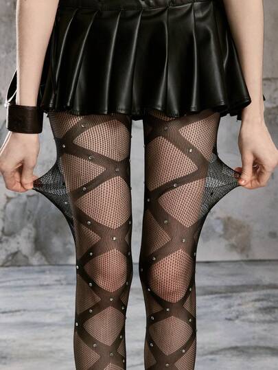 ROMWE Goth 3pairs Women's Personalized Combination Black Pantyhose For All Seasons