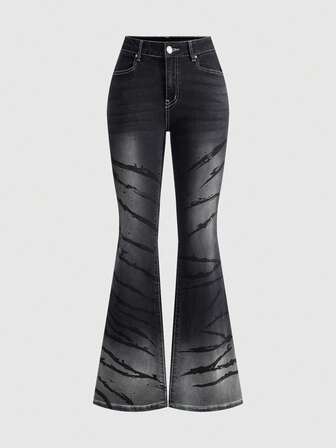 Grunge Punk Jeans a vita bassa a zampa d'elefante vintage consumati in stile Y2K per donna