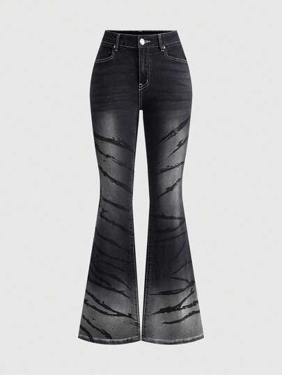 Grunge Punk Jeans évasés à taille basse vintage et délavés pour femmes