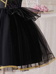SHEIN Glamorique Kids Mädchen Prinzessin Pailletten Tüll Kleid, gelbes Tüllkleid für Geburtstags-Party, Hochzeit, Feiertage, ganzjährig - Schwarz - Übersicht 5
