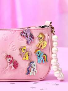 My Little Pony X SHEIN 6-Piece Stylish Cute Sweet Lady Brooch Girl Cartoon Badge Zinc Alloy Drip Pin, Unicorn, Twilight Sparkle & Pinkie Pie & Rainbow Dash,Gift Ideas