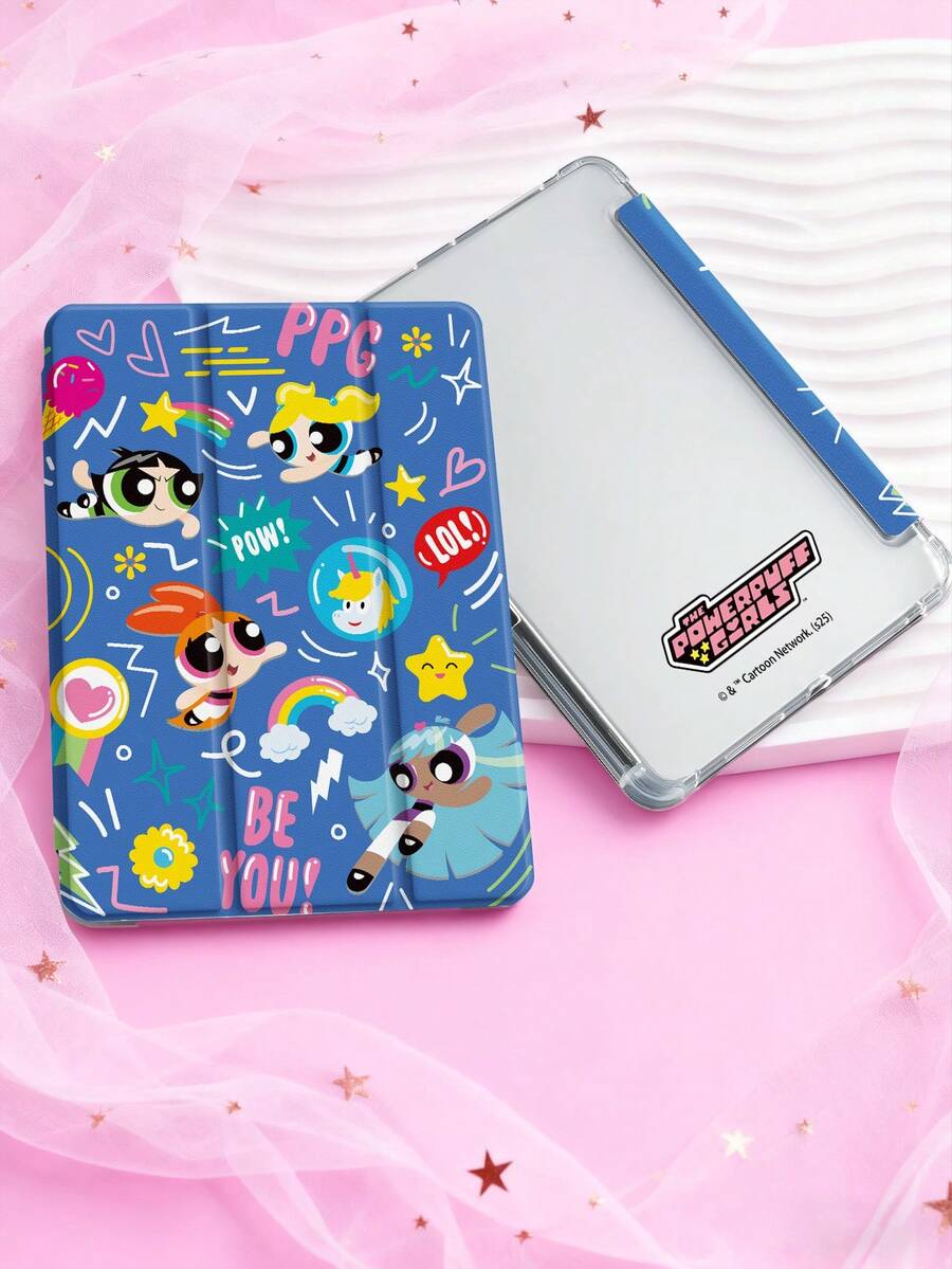 THE POWERPUFF GIRLS X SHEIN 可爱创意卡通花朵、泡泡、毛茛图案防震时尚平板电脑保护套，万圣节和圣诞节礼物，兼容三星 Galaxy Tab S6 Lite 10.4 英寸、iPad (A16) 第 11 代 11 英寸（2025 年款）、iPad 第 7/8/9 代（10.2 英寸） - 彩色 - 查看 1