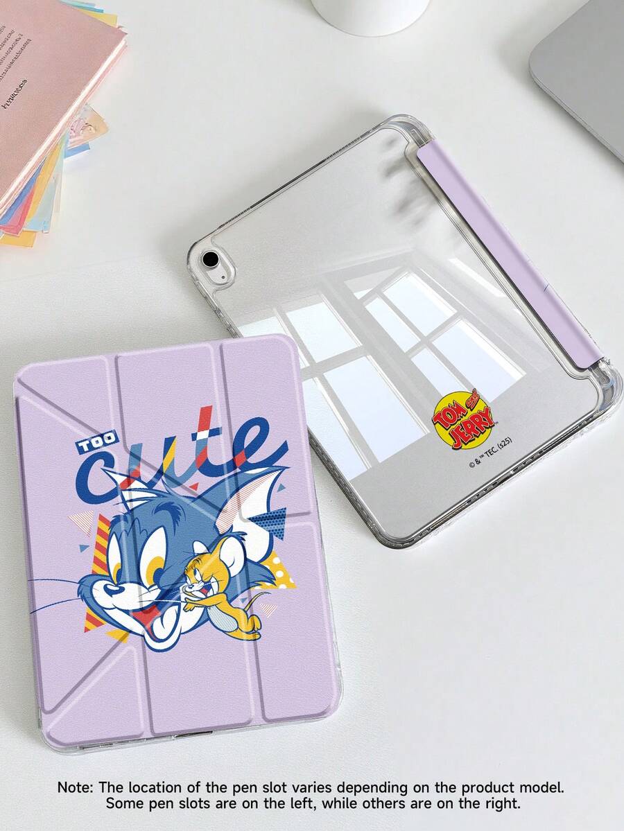 Tom and Jerry Artist x SHEIN 可爱创意卡通绘图板保护套，采用3+Y折叠设计，具备自动唤醒/睡眠功能和内置笔槽，防震时尚，是万圣节和圣诞节的理想礼物。兼容三星Galaxy Tab、iPad（A16）第11代11英寸（2025款）以及iPad第7/8/9代（10.2英寸）。 - 彩色 - 查看 1