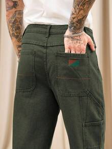 RivetRise 男士休闲宽松口袋牛仔裤 - 軍綠色 - 查看 5