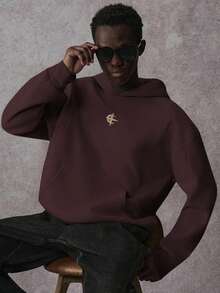 STYNVO sweat-shirt à capuche décontracté à manches longues avec poche et imprimé géométrique pour hommes, sweat-shirt à capuche bordeaux pour l'automne/l'hiver pour hommes - Rouge foncé - Voir 3