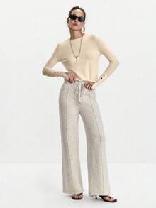 Lumivelle All-Match Round Neck Casual Versatile Long Sleeve Knit Undershirt Cream Top Button Top Neutral Tops Neutral Clothes For Women Ribbed Shirt - Apricot - View 6