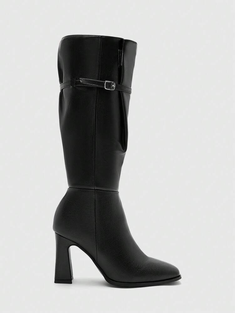 CUCCOO BIZCHIC Women's New Fashion Commuter Casual Lace-Up Buckle Thick Heel British Rider Motorcycle Mid-Calf Boots For Christmas