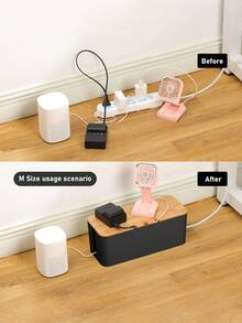 Große Kabelmanagementbox - Holzoptik Kabelorganizer und Abdeckung für TV-Kabel, Computer, USB-Hub und Steckdosenleiste unter dem Schreibtisch - ABS-Material - Verschiedenfarbig - Übersicht 2