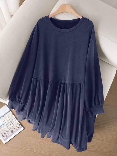 CosyJoli 大码休闲圆领A字水洗雪花印花连衣裙