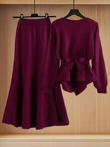 GlowEve New Elegant Button Decor Pullover Sweater, Minimalist European & American Style Fashion Knit Top - Burgundy - View 2