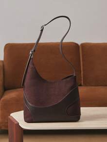 SHECARRY Bolso de mujer de un solo hombro con empalme curvo, color rojo vino - Café - Ver 2