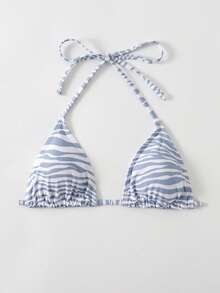 SHEIN Swim Zebra Print Halter Neck Swimsuit Top (Print Randomly)
