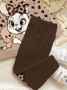 SHEIN Happikins 2pcs/Set Cute Rabbit & Leopard Print Top And Leggings Set, Baby Girl Casual Soft Thick Crew Neck Long Sleeve Sweatshirt And Skinny Pants, Suitable For Autumn/Winter Daily Wear, Christmas, New Year, Street Style, Home - Multicolor - View 5