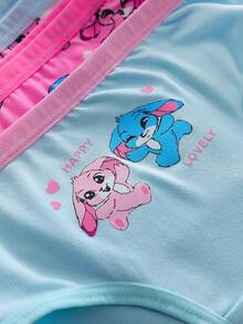 6条/套 女孩兔子印花甜美时尚粉蓝柔软纯棉三角内裤 - 彩色 - 查看 3