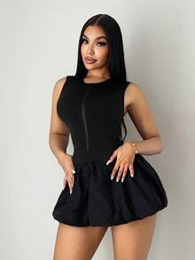 SHEIN SXY Damen einfarbiger Reißverschluss-Bodysuit, sexy ärmelos