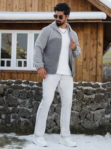 Manfinity Homme Herren Casual Reißverschluss Sherpa Kapuzenpullover, Herbst/Winter Herren Strick Set Herren Co Ord Set Herren Pullover Jacke Herren Trainingsanzug Set - Verschiedenfarbig - Übersicht 3