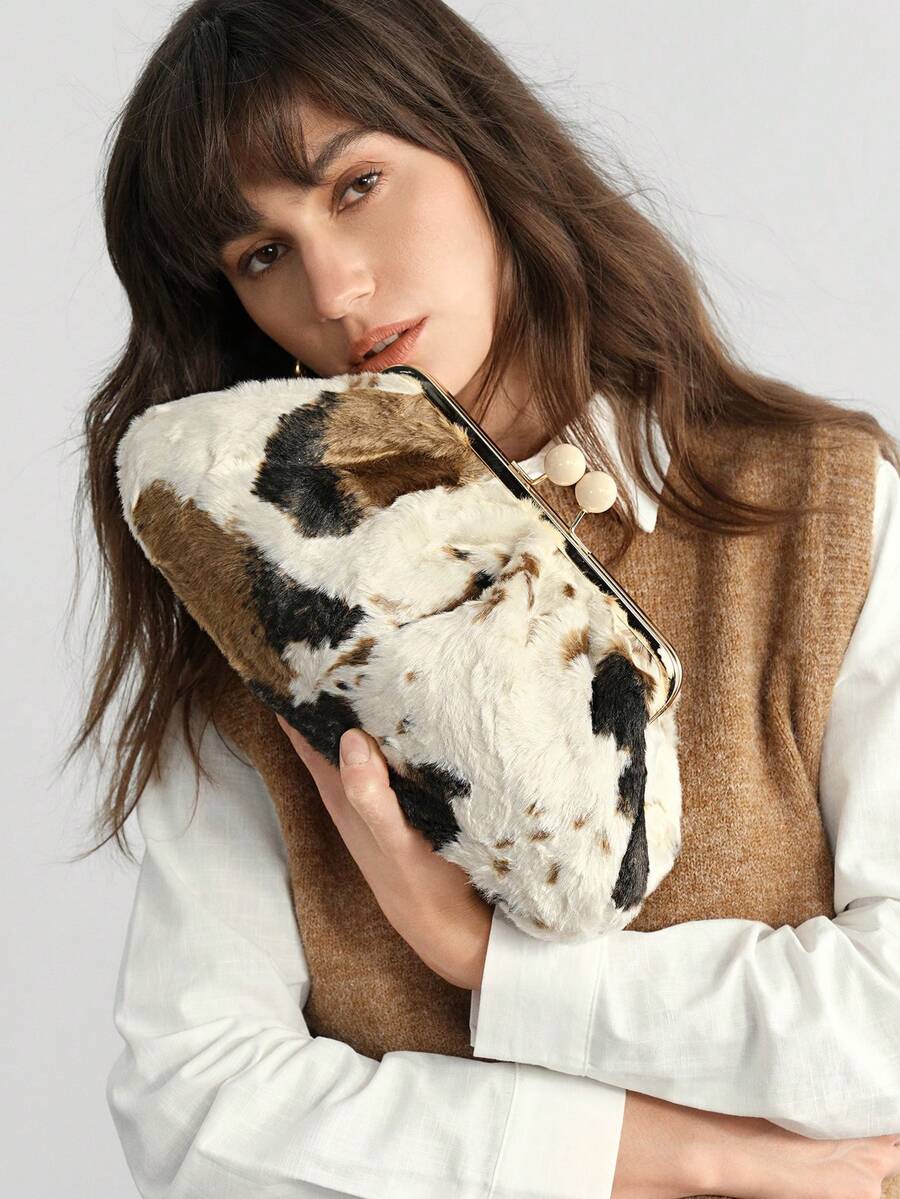 SHECARRY 女士、女式手包、毛绒、时尚、优雅、简约、个性化、多功能、经典、适合约会、日常、购物、下午茶、鸡尾酒会、派对、舞会、俱乐部、生日、晚会、约会之夜、宴会 - 奶牛棕 - 查看 1