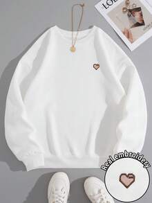 INAWLY Sudadera para mujer, sudadera holgada de forro polar de cuello redondo de manga larga casual para otoño e invierno, sudadera de forro polar de cuello redondo con estampado de bordado de amor de manga larga para mujer, casual para otoño/invierno, blusas de manga larga para graduación, regreso a la escuela, graduación, maestras para mujeres, sudadera de regreso a la escuela para otoño