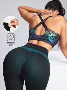 Innovista Women's Snakeskin Mesh Patchwork Metallic Sports Bra,Black Summer Athleisure Gym Crop Tank Top, High-Elasticity Shimmering Fitness Wear With Pads - Black - View 2