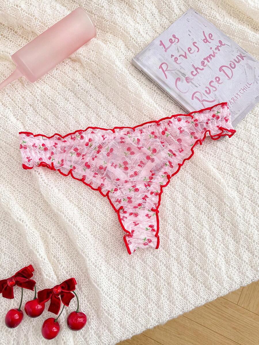 PetitDoll 1件粉色樱桃蕾丝系列丁字裤，适合年轻女性 - 彩色 - 查看 1