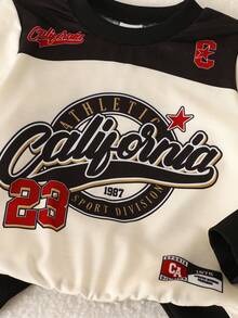 4-7岁男童休闲酷炫字母印花圆领长袖卫衣，适合外出和日常休闲穿着 - 彩色 - 查看 7