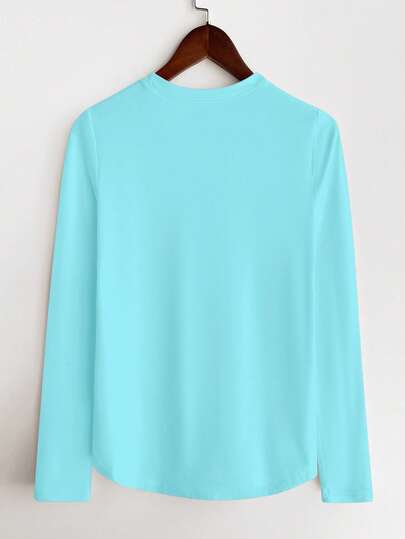 SHEIN LUNE Camiseta de manga larga para mujer de unicolor, casual, cómoda y versátil