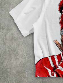 Manfinity EMRG Camiseta casual holgada de cuello redondo con estampado de figura callejera para hombres - Rojo - Ver 4