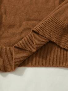 SHEIN Sweater Hamil Lengan Panjang Kerah Tegak Elegan dengan Lubang-lubang - Coklat - View 8