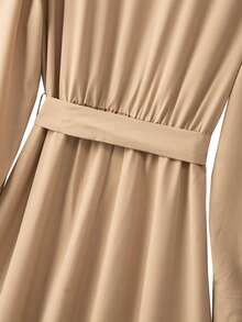 GlowEve CURVE Plus Size Pleated Waist Tie Long Sleeve Dress