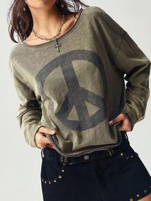 Bohemela 女士休闲纯色针织圆领长袖宽松T恤 - 橄欖綠 - 查看 5