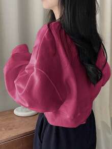 DAZY 女士宽松字母图案圆领落肩长袖休闲套头卫衣 - 粉色 - 查看 2