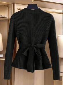GlowEve Atasan Sweater Rajut Serbaguna Berwarna-warni yang Modis dan Terbaru - Hitam - View 2