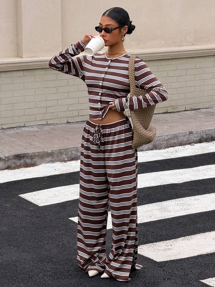 Muchica Bộ đồ dệt kim sọc nhiều màu dành cho nữ - Nhiều màu - Xem 1