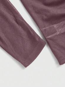 ROMWE EDITION Romantic Punk Cross & Letter Print Off Shoulder Long Sleeve T-Shirt Top For Women - Dusty Purple - View 3