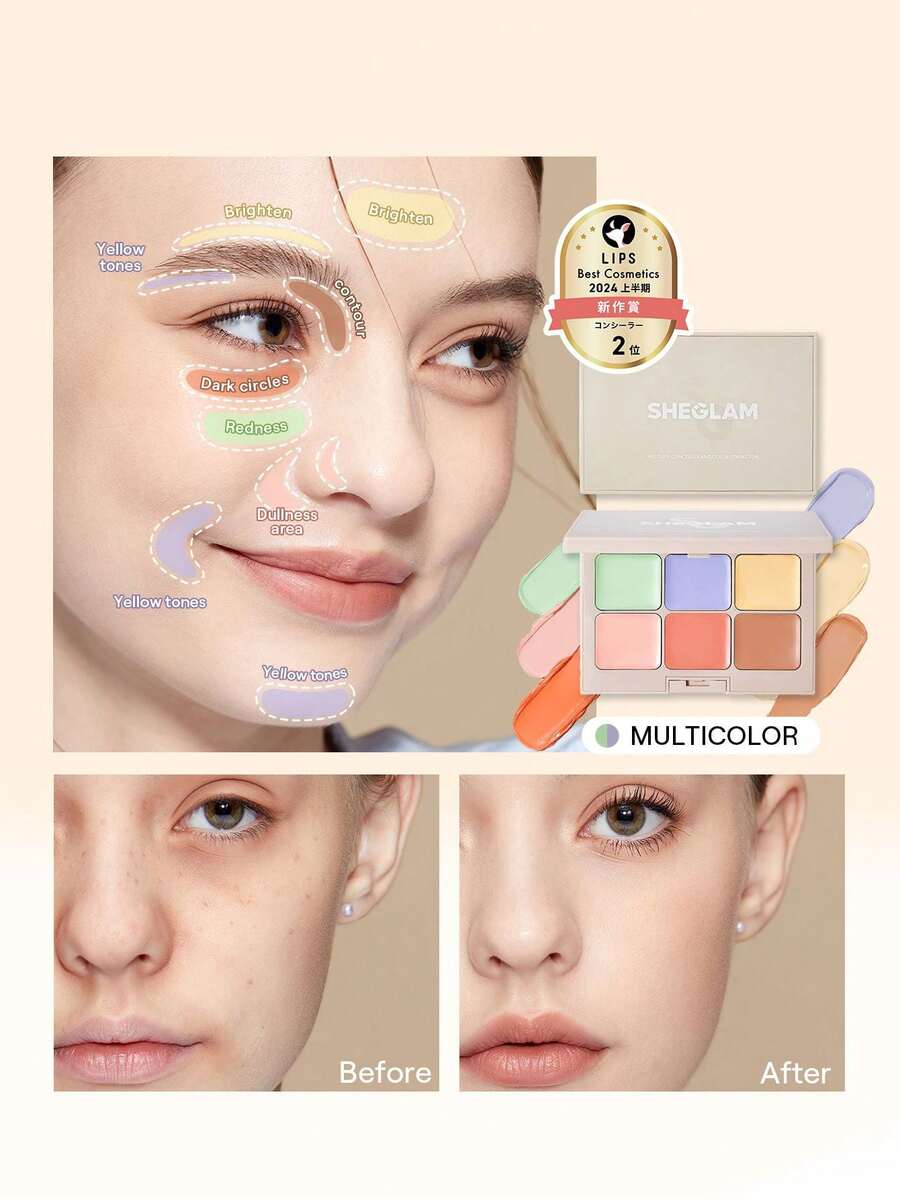 SHEGLAM Multi-Fix Concealer And Color Corrector-Macaron 6-Color Full Cover Cream Concealer Brightening Full Coverage Color Corrector Lightweight Multi-Use Smooth Concealer Brand Beauty Makeup Face Paint Cosmetic For Women Girls Perfect For Fall Winter Ideal For Y2K Fancy Fashion Suitable For Birthday Christmas Present Party Ready Best Color