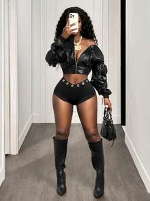 BamGleam Women's Fashionable Sexy Low Waist Mini Shorts - Black - View 6