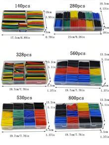 127/140/164/280/328/530/560/800件装 黑红双色2:1热缩管套装，适用于各种管道、电缆网、线缆管理和绝缘保护 - 彩色 - 查看 5