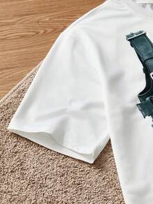 SWAVVY Áo thun nam cổ tròn tay ngắn, size chuẩn, màu trắng, in họa tiết phía trước, mùa hè - trắng - Xem 4