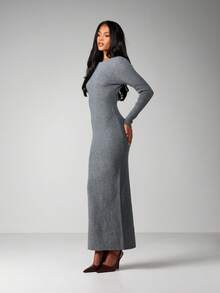 MISSGUIDED 女士秋冬罗纹针织长袖修身连衣裙 - 灰色 - 查看 4