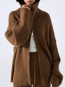 LYSMO 2025 New Arrive Minimalism Winter Women's Brown Solid Color Minimalist Long Sleeve Sweater And Pants 2-Piece Set, Casual Everyday Wear Winter Clothes For Women New Year Look And Christmas Outfit For Women Brown Sweater Stylish Clothing Collection  Thanksgiving Outfit For Women - Coffee Brown - View 6