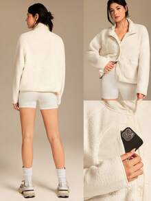 GLOWMODE 舒适厚实摇粒绒柔软保暖宽松弹力下摆夹克带多个口袋日常休闲冬季